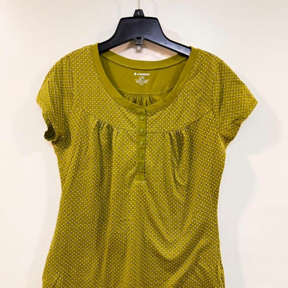 Y2K Green Brown polka dot button baby doll top Large romantic Henley Gilmore - Picture 2 of 6